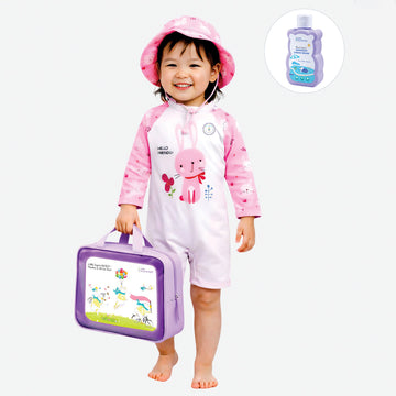 Pink Bunny, Toddlers & Kids Swimwear with matching Hat, Free Wash Bag & Free Swim Detergent