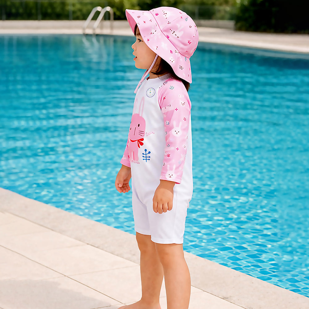 Pink Bunny, Toddlers & Kids Swimwear with matching Hat, Free Wash Bag & Free Swim Detergent