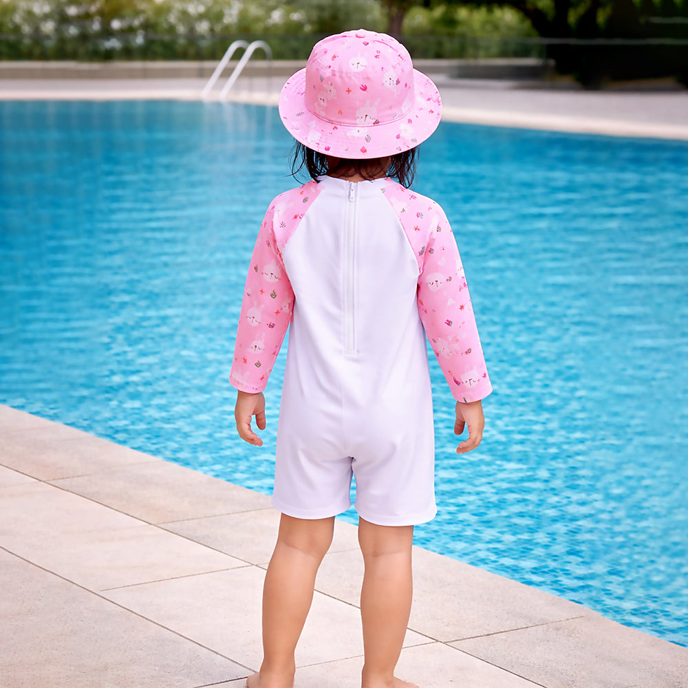 Pink Bunny, Toddlers & Kids Swimwear with matching Hat, Free Wash Bag & Free Swim Detergent