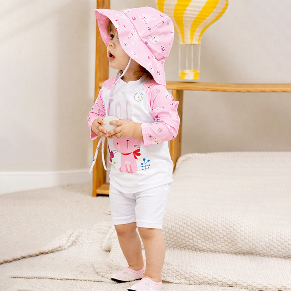 Pink Bunny, Toddlers & Kids Swimwear with matching Hat, Free Wash Bag & Free Swim Detergent
