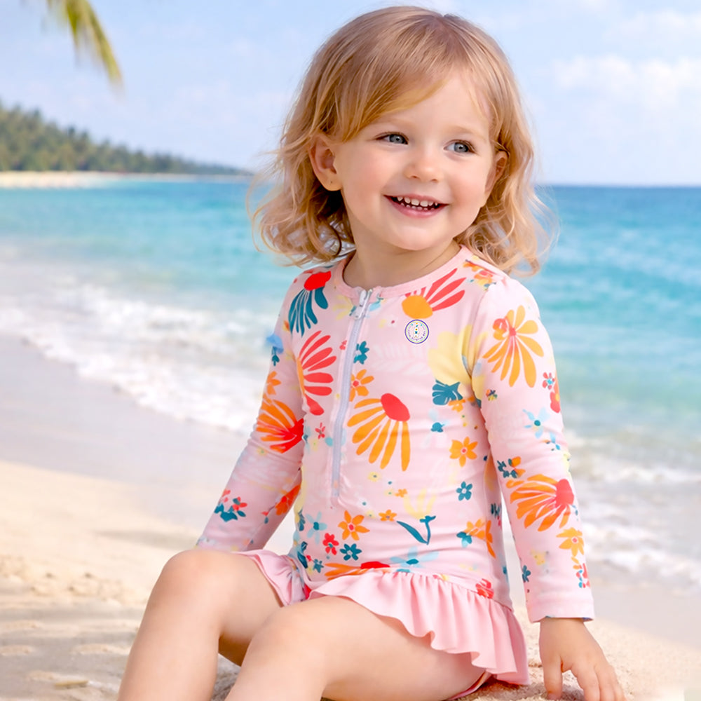 Pink Daisy, Toddlers & Kids Swimwear with matching Swim Cap, plus Free Wash Bag & Free Swim Detergent