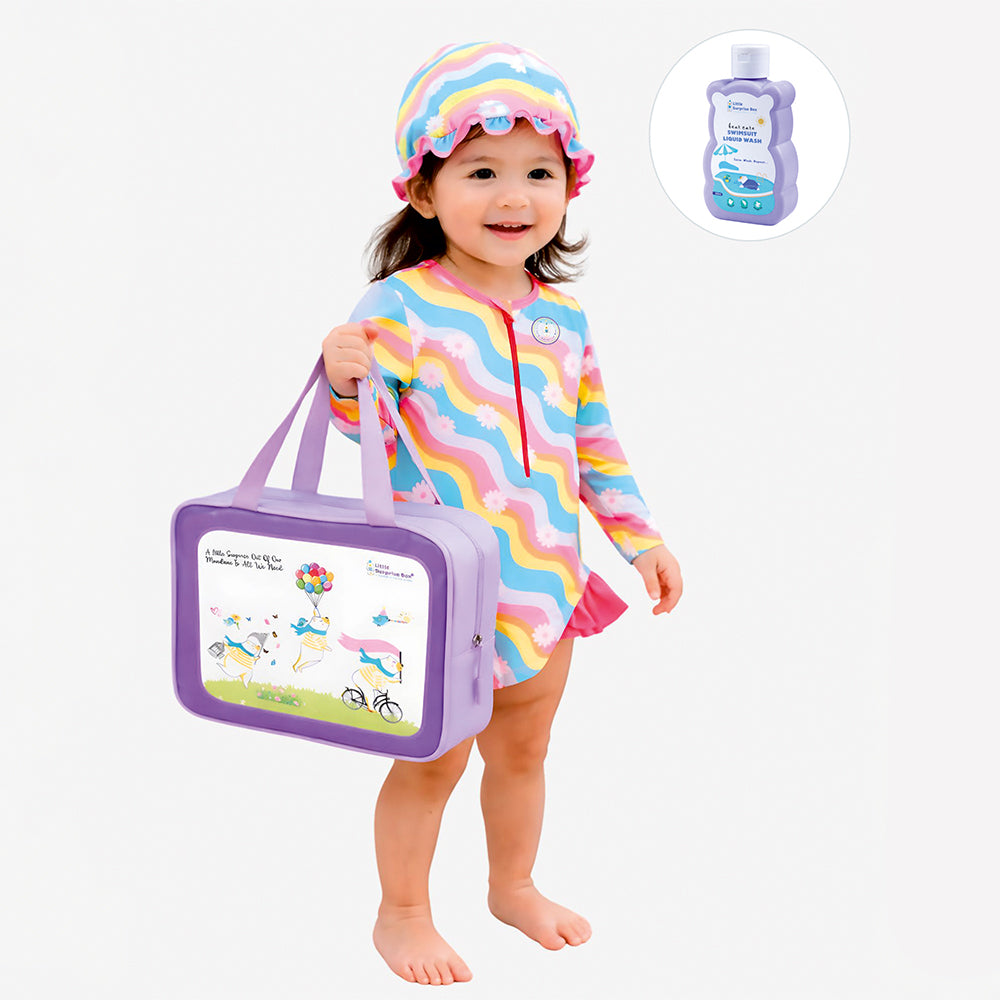 Pink Zigzag Frill, Toddlers & Kids Swimwear with matching Swim Cap, plus Free Wash Bag & Free Swim Detergent