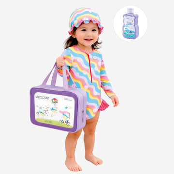 Pink Zigzag Frill, Toddlers & Kids Swimwear with matching Swim Cap, plus Free Wash Bag & Free Swim Detergent