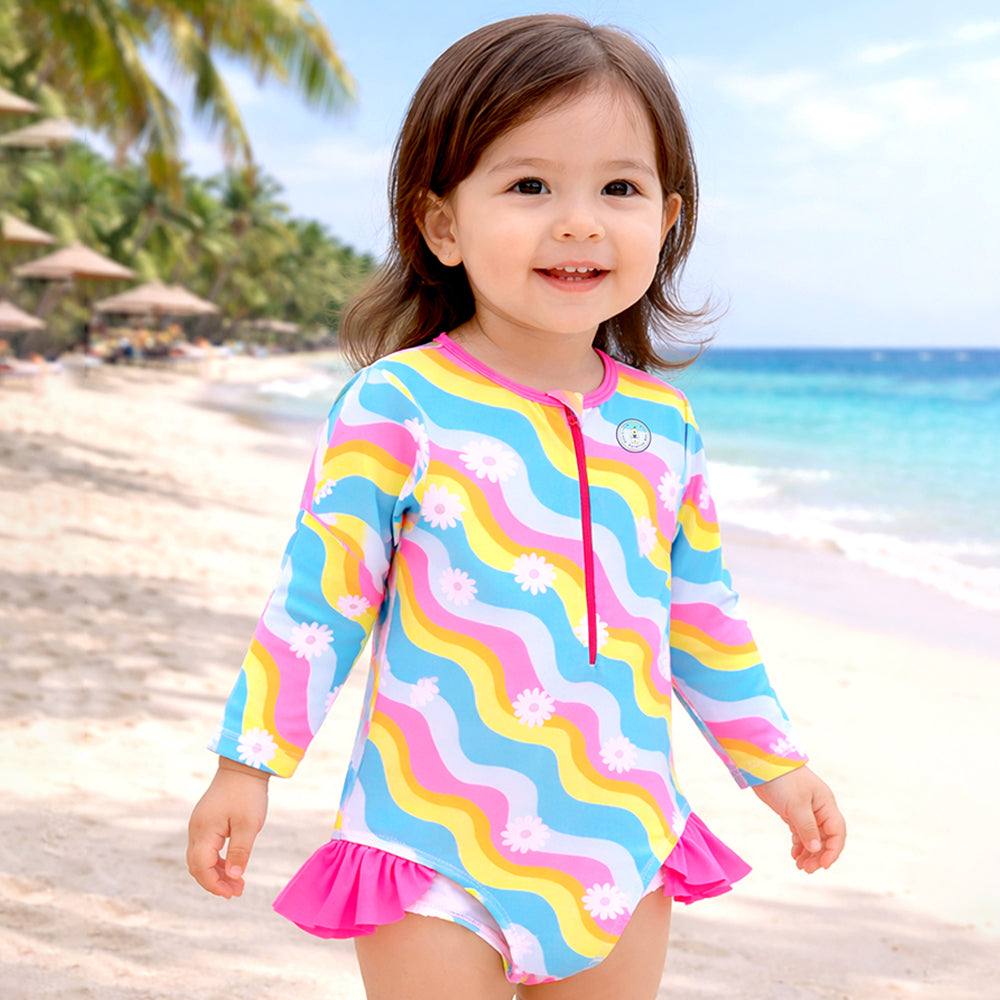 Pink Zigzag Frill, Toddlers & Kids Swimwear with matching Swim Cap, plus Free Wash Bag & Free Swim Detergent
