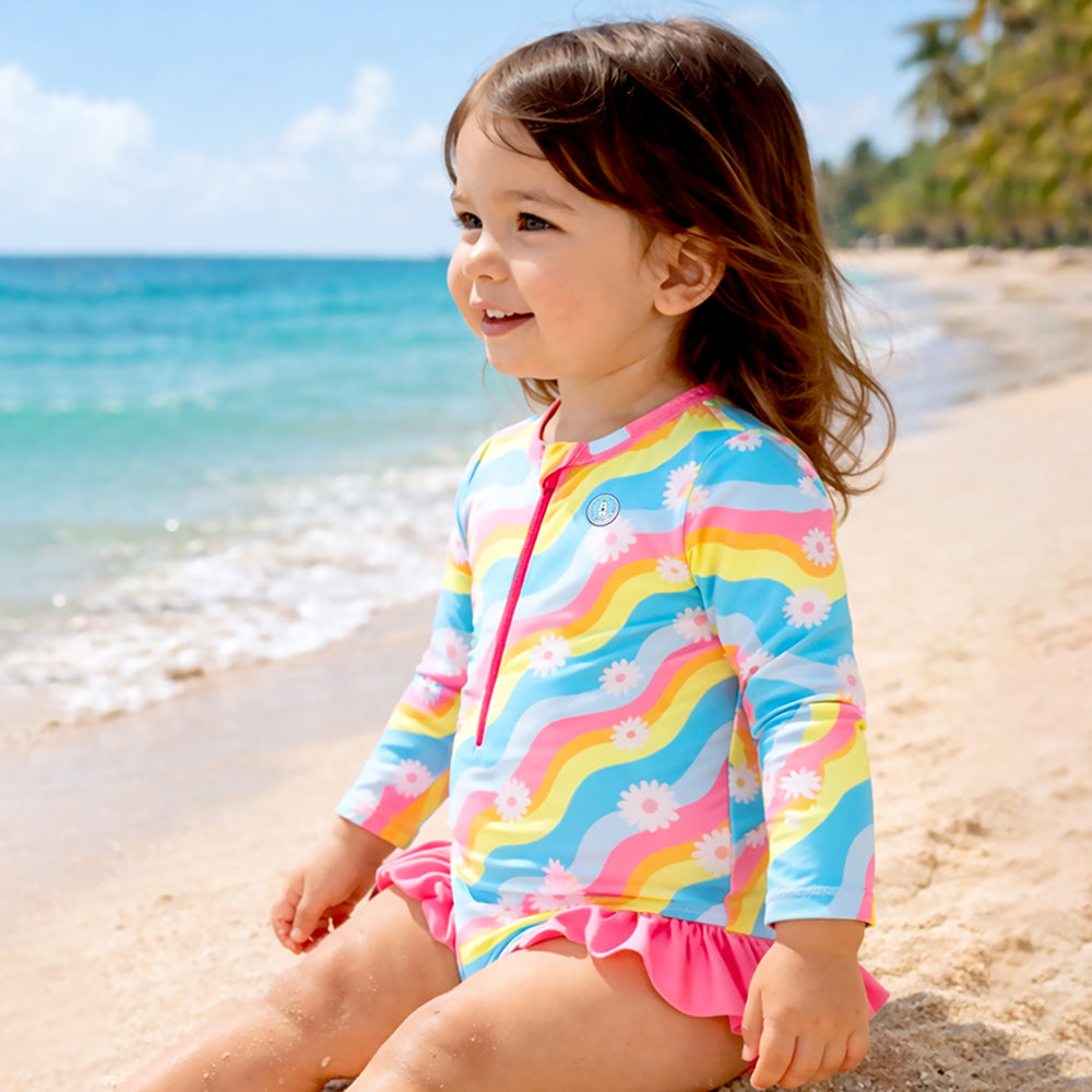 Pink Zigzag Frill, Toddlers & Kids Swimwear with matching Swim Cap, plus Free Wash Bag & Free Swim Detergent