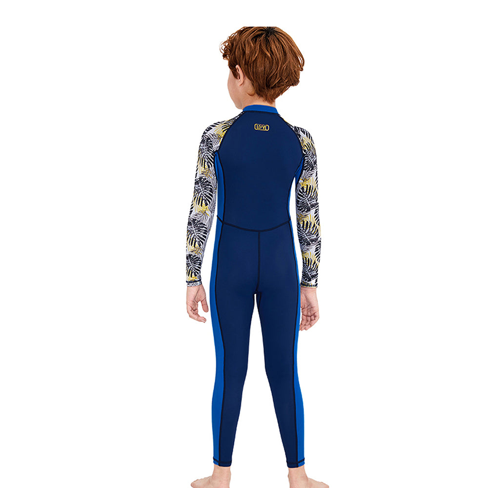 Full Sleeves Kids Swimwear Blue & Dark Blue Palm Leaves printed Sleeves, UPF 50+