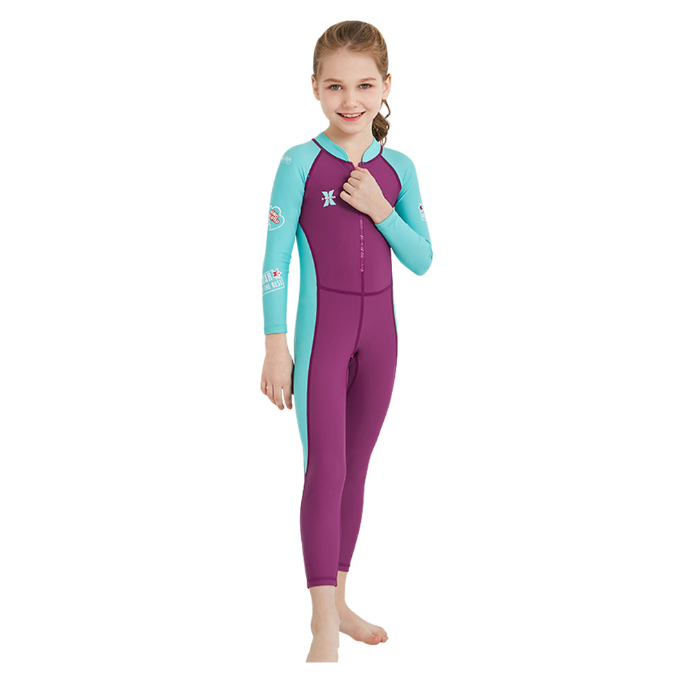 Maroon Mint Quote Sleeves Full Lenth Kids Swimwear With Upf 50+ Feature with Free Washbag