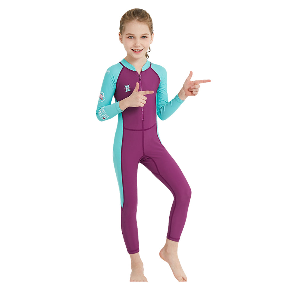 Maroon Mint Quote Sleeves Full Lenth Kids Swimwear With Upf 50+ Feature with Free Washbag