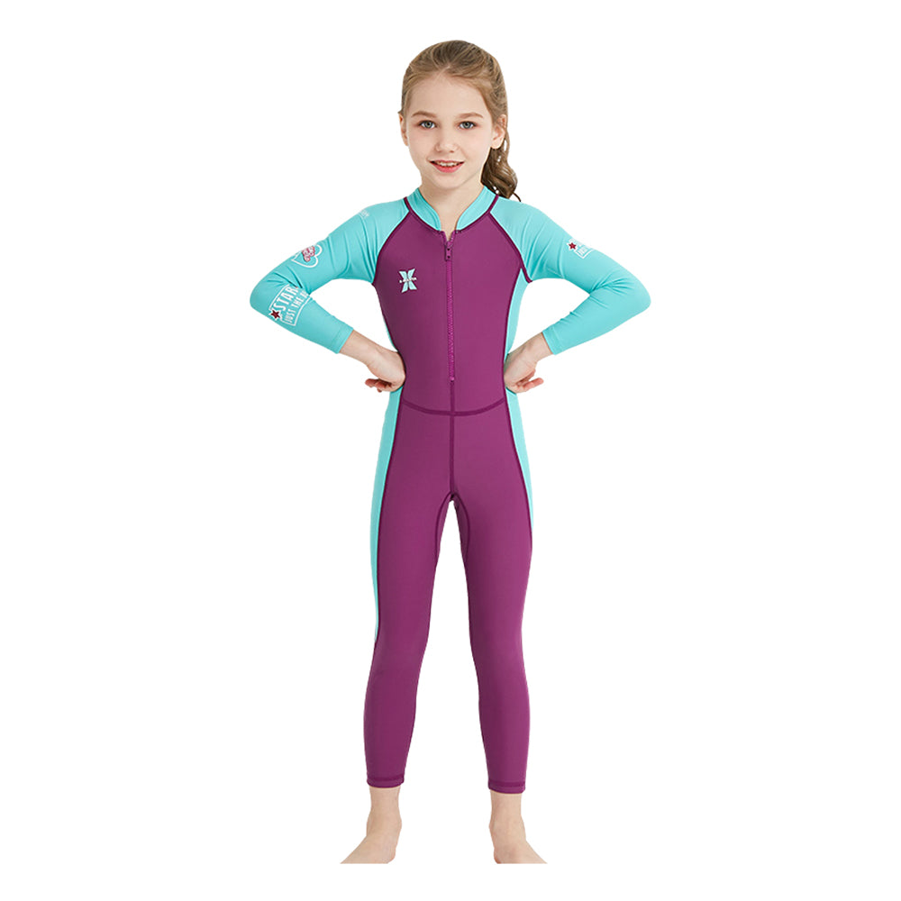 Maroon Mint Quote Sleeves Full Lenth Kids Swimwear With Upf 50+ Feature with Free Washbag