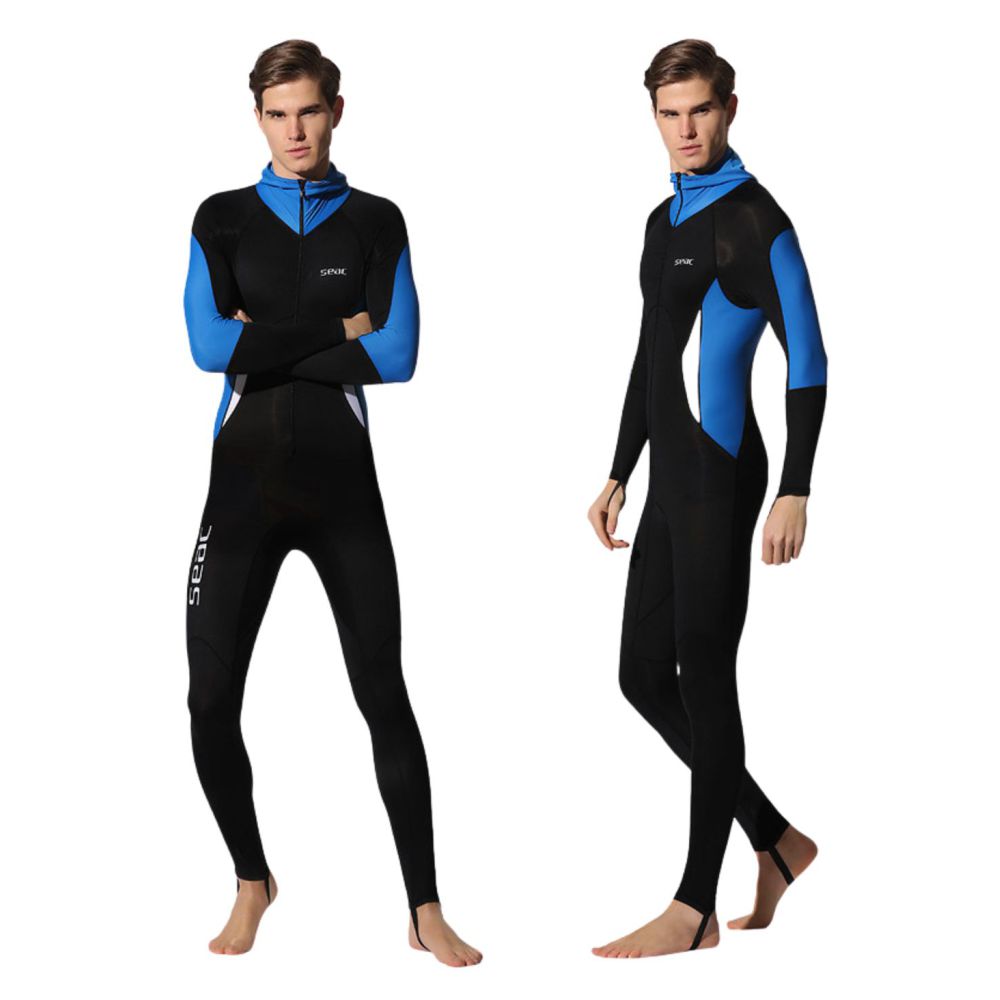 Royal Blue Black and White Full Length UPF 50+  Hoodie style  Men's Swimwear for water adventures for Teens and Adults