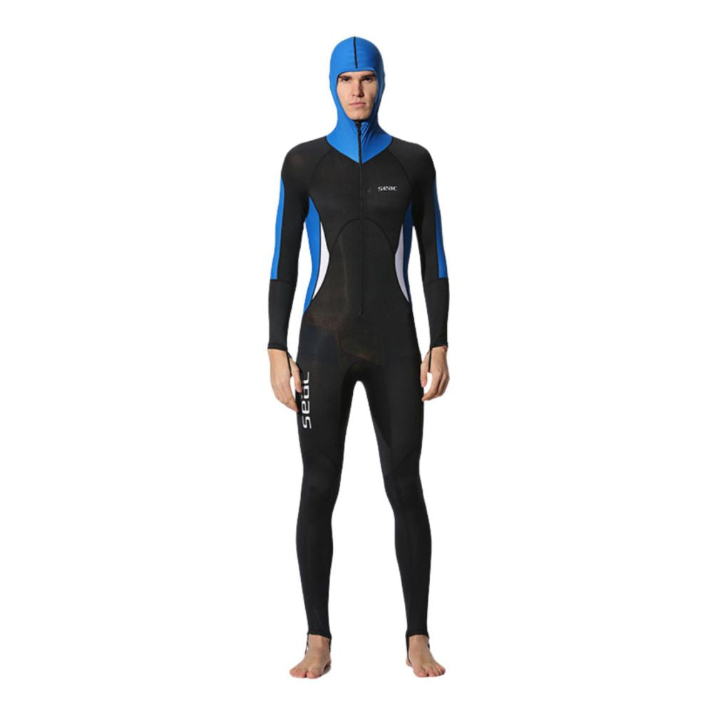 Royal Blue Black and White Full Length UPF 50+  Hoodie style  Men's Swimwear for water adventures for Teens and Adults