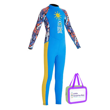 Full Sleeves Kids Swimwear Sky Blue & Yellow Sunshine Printed Full Length, with UPF 50+ with  Free Washbag