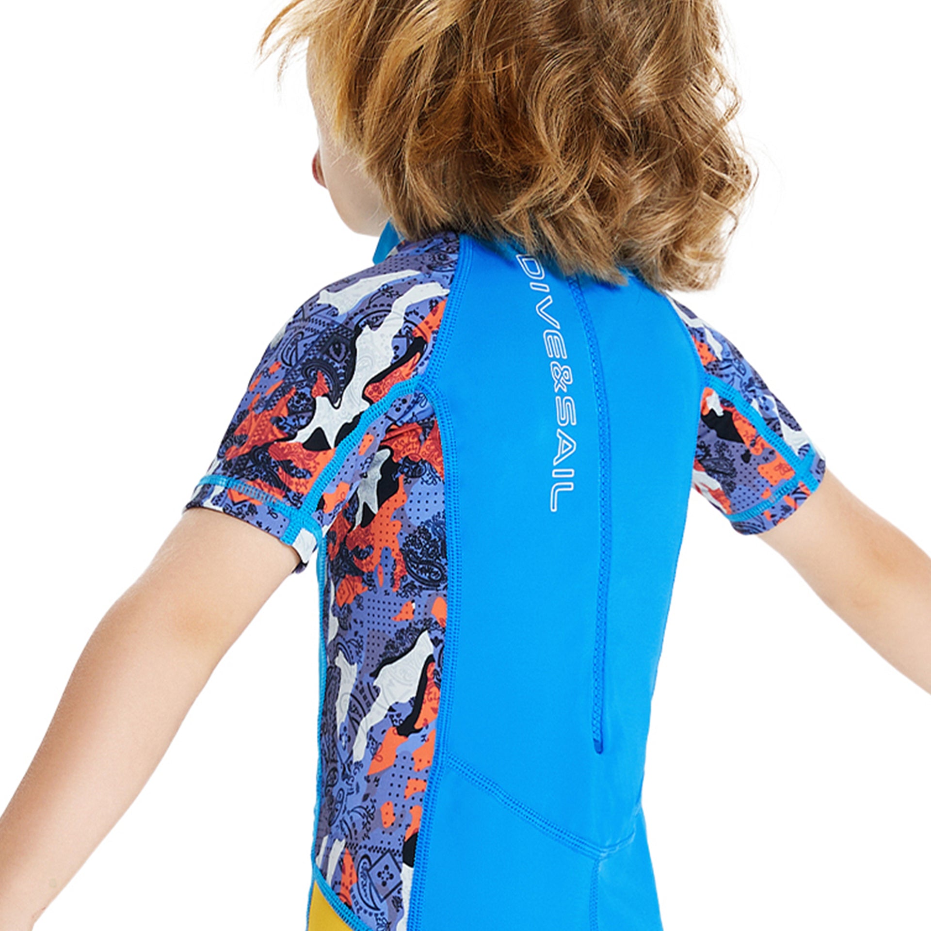 Half Sleeves Unisex Swimwear Sky Blue+Yellow Sunshine Printed Knee Length,UPF 50+ with Free Washbag