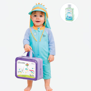 Teal & Orange Spikes, Toddlers & Kids Swimwear with Long Cap, Free Wash Bag & Free Swim Detergent