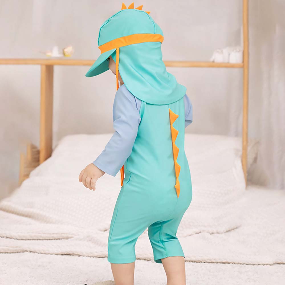 Teal & Orange Spikes, Toddlers & Kids Swimwear with Long Cap, Free Wash Bag & Free Swim Detergent