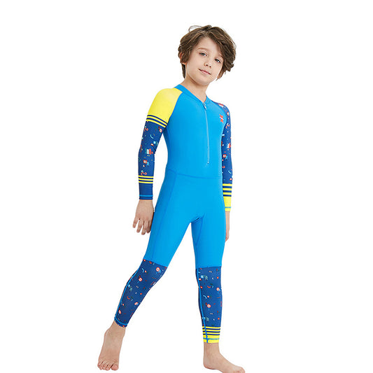 Full Sleeves Kids Swimwear Yellow & Blue Transport theme, UPF 50+