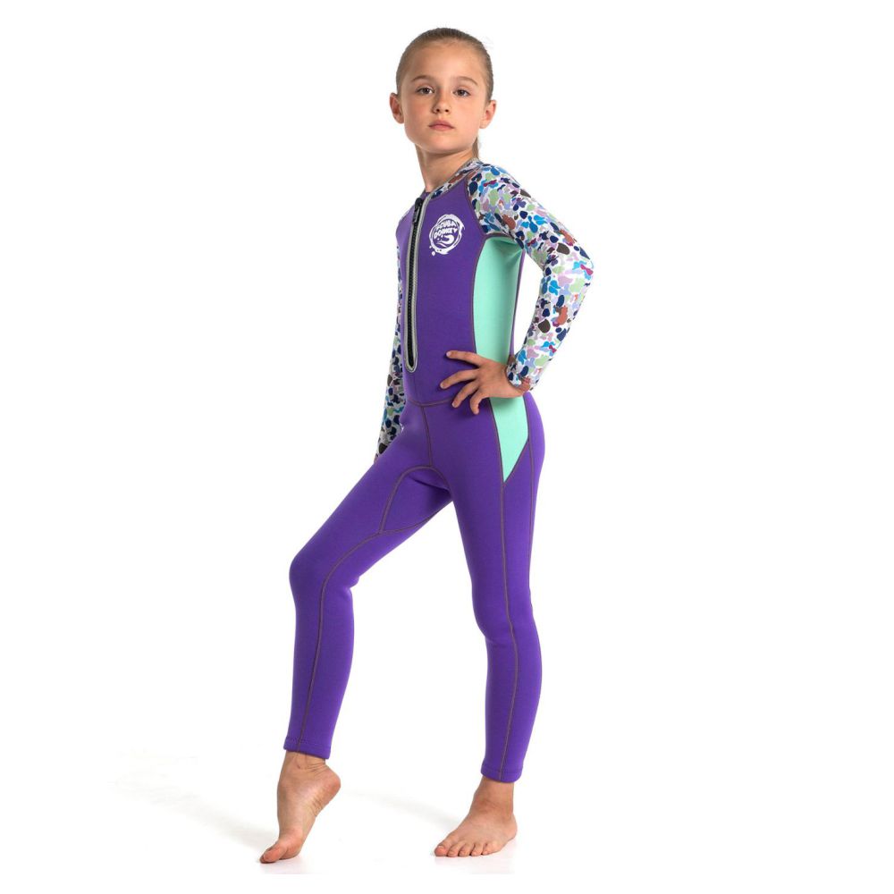 Violet Printed Sleeves Full Length Scuba Swimsuit 2.5mm Neoprene Swimwear for water adventures for KidsTeens and Adults  -2-3Y