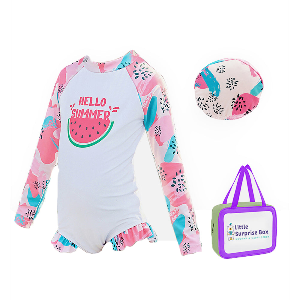 One Piece Summer Watermelon print Swimwear for Kids & Toddlers with matching Swim Cap&Free Washbag