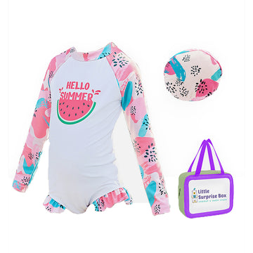 One Piece Summer Watermelon print Swimwear for Kids & Toddlers with matching Swim Cap&Free Washbag