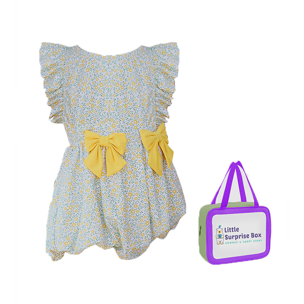 One Piece Little Miss Yellow Bow print Swimwear for Kids & Toddlers with matching Swim Cap&Free Washbag