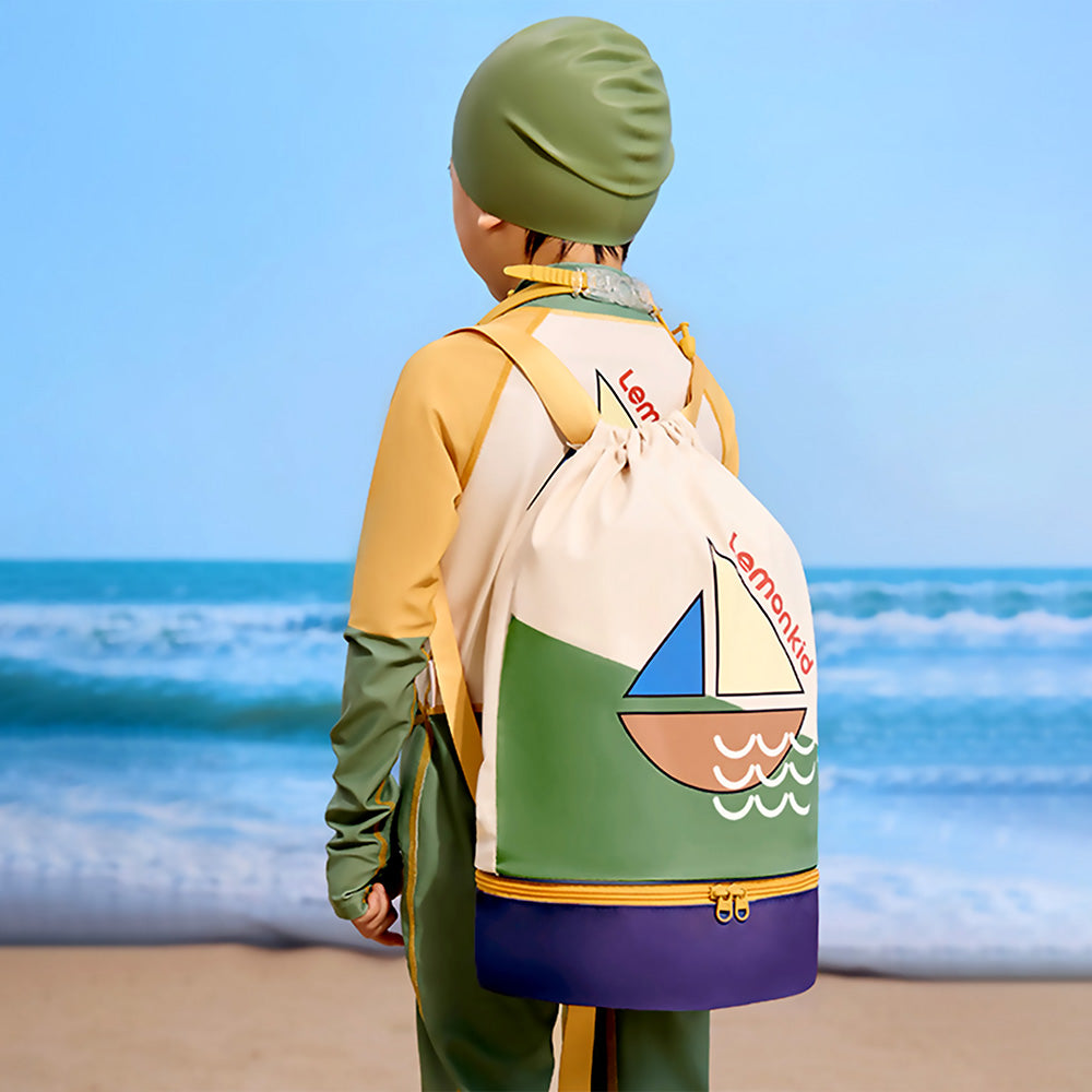 Beige Sailboat Kids Waterproof Swimming Bag/ Beach Bag