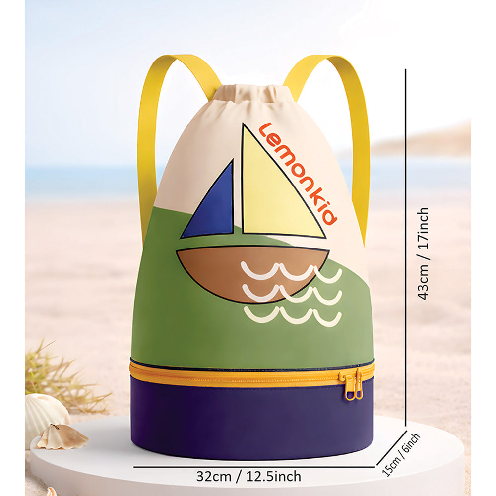 Beige Sailboat Kids Waterproof Swimming Bag/ Beach Bag
