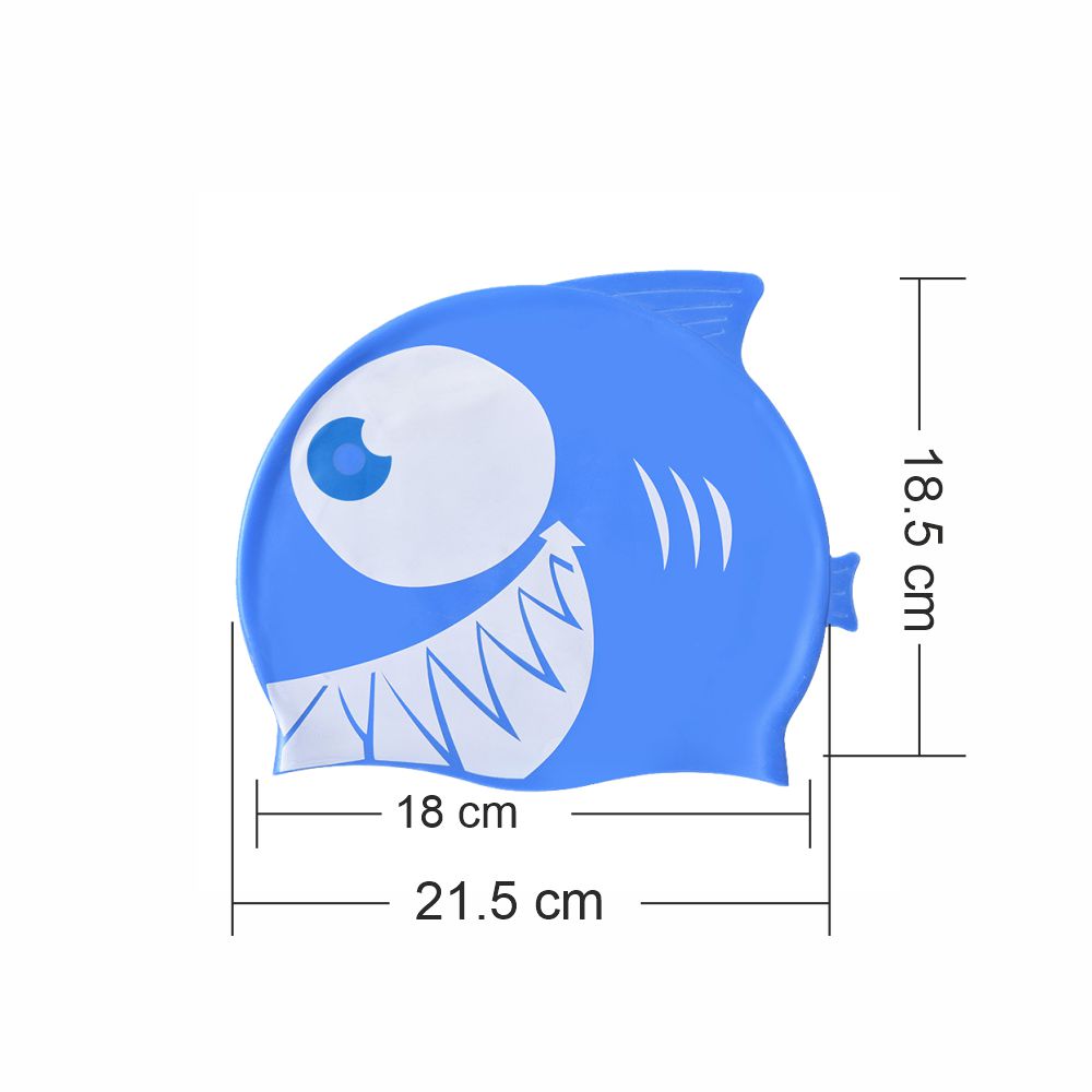 Blue & White Jaw Fish , Silicone Kids Swim Cap, 5 years -15 years