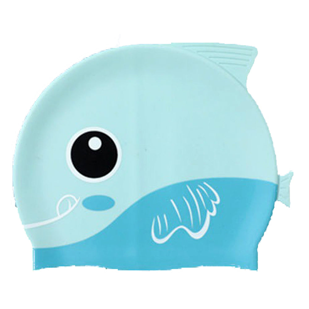 Light Blue Fin Dual Color , Silicone Kids Swim Cap, 5 years -15 years