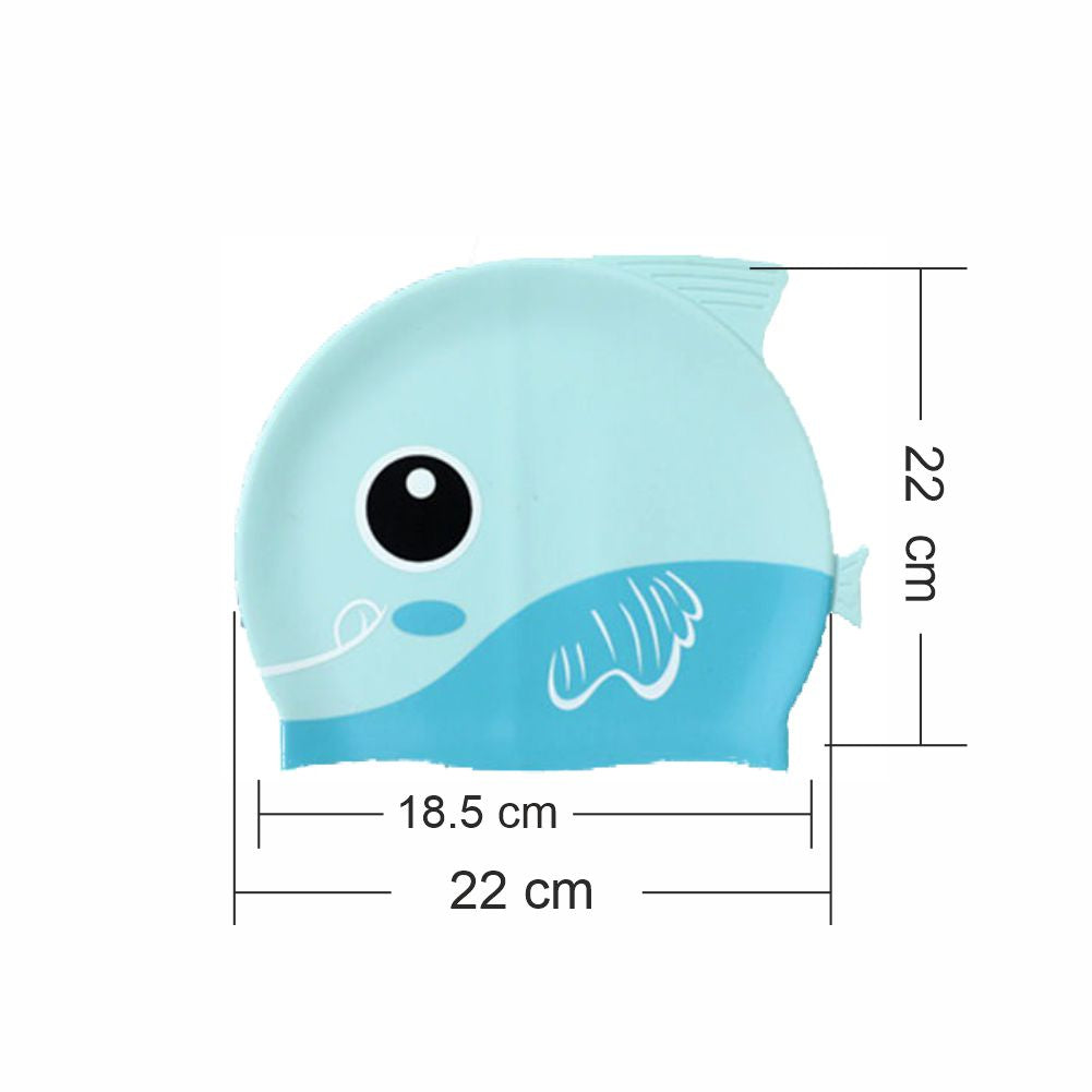 Light Blue Fin Dual Color , Silicone Kids Swim Cap, 5 years -15 years