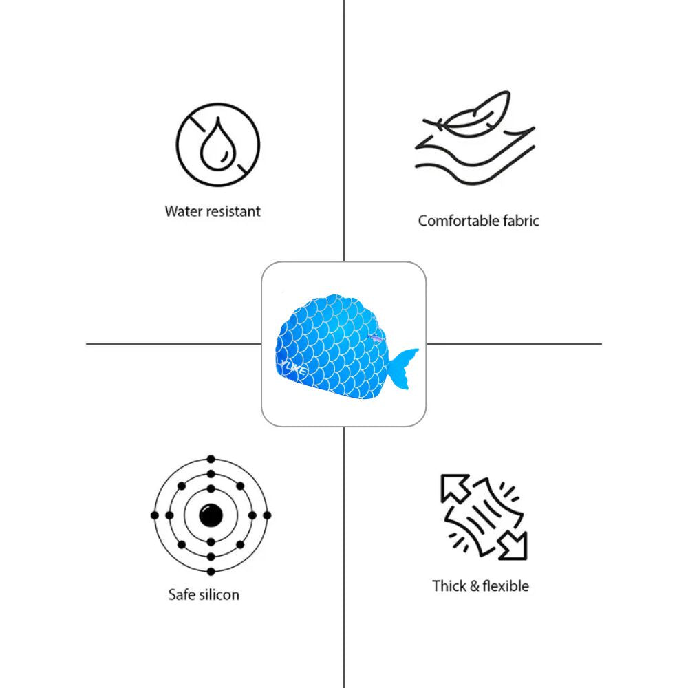 Scales Blue Fishy , Silicone Kids Swim Cap, 5 years -15 years