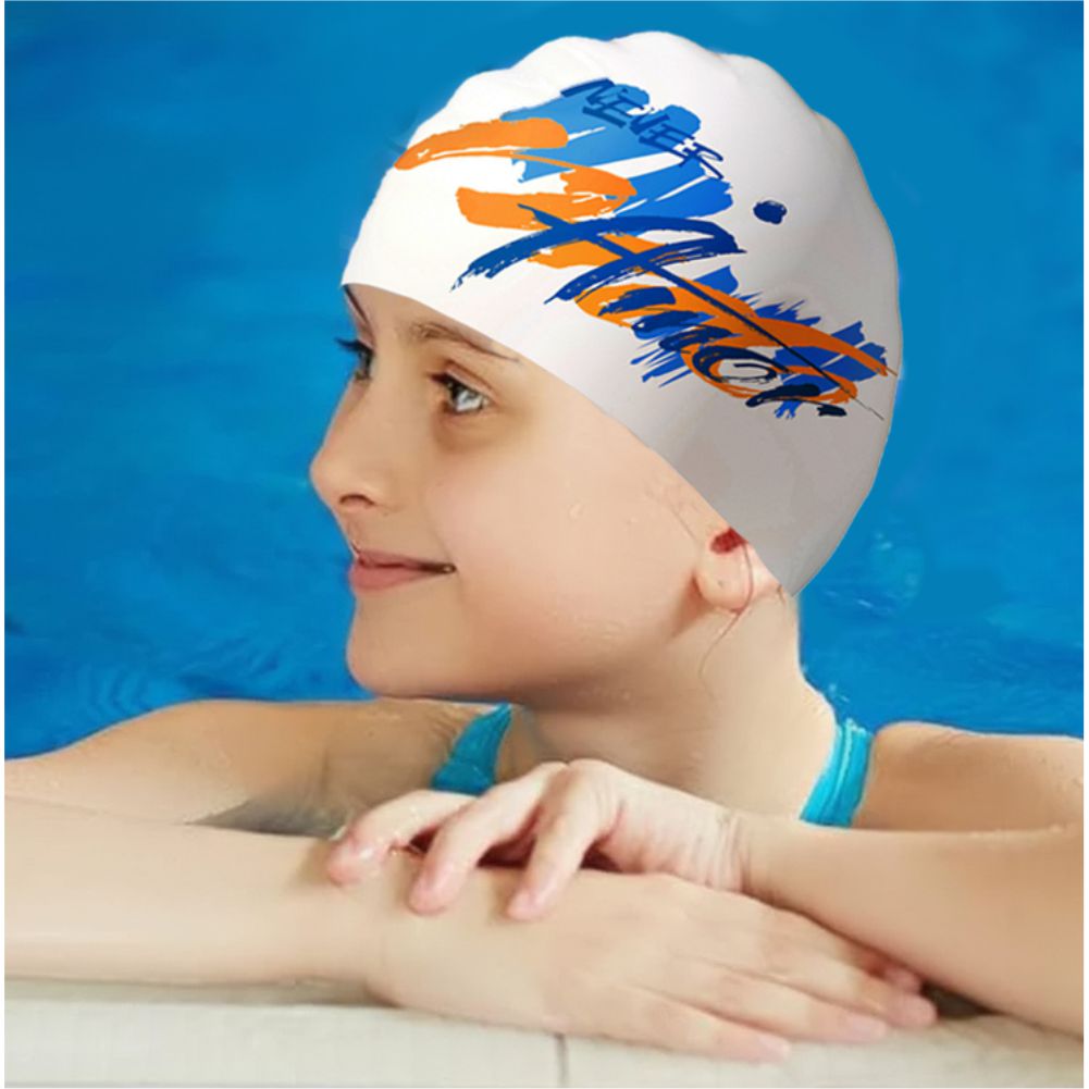 White Amor Swimming Cap for Kids and Adults, 10 years and above.
