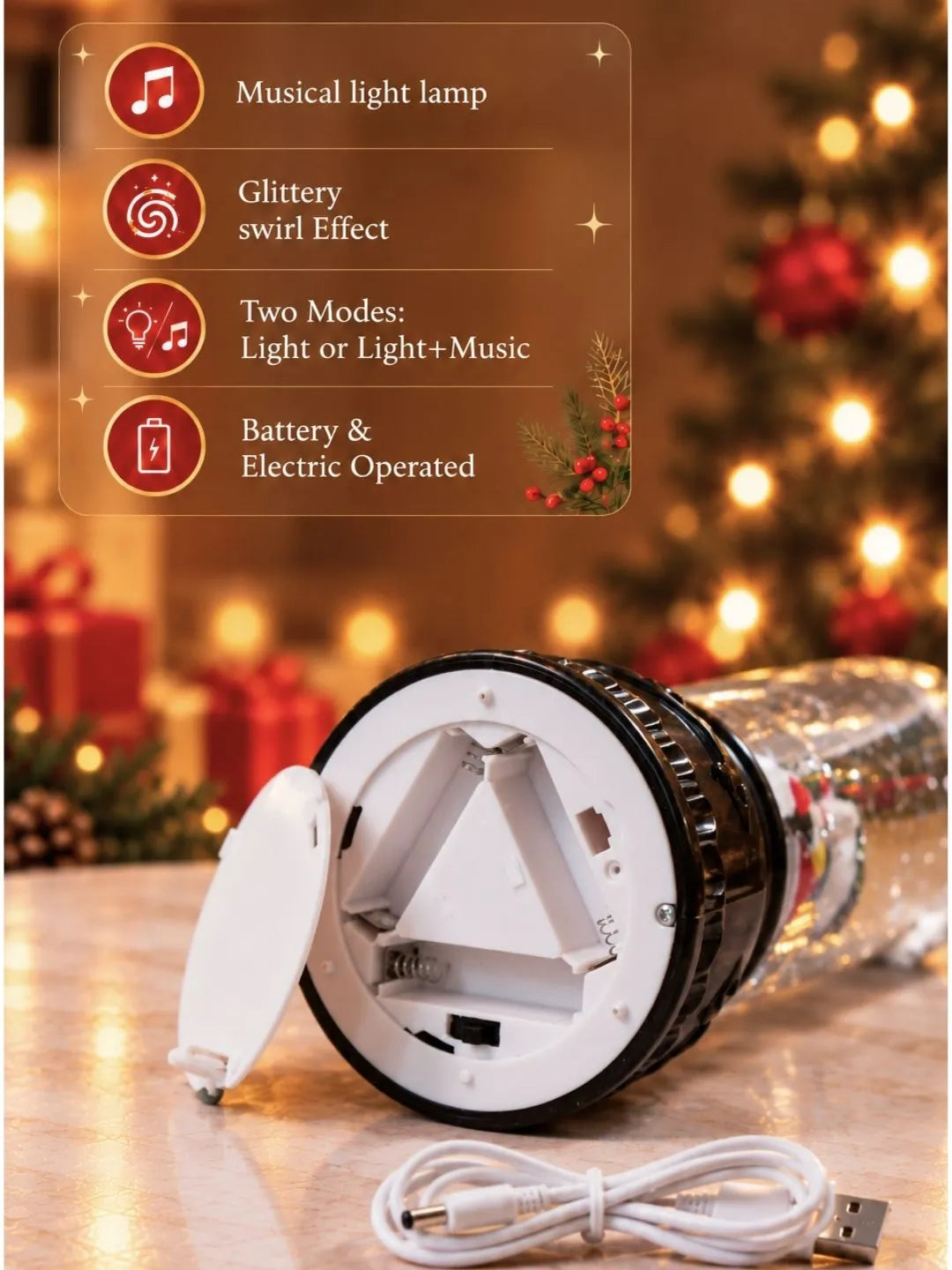 Extra Tall Frost Silver Santa with Musical Glitter Water & Lights, Christmas Home Décor