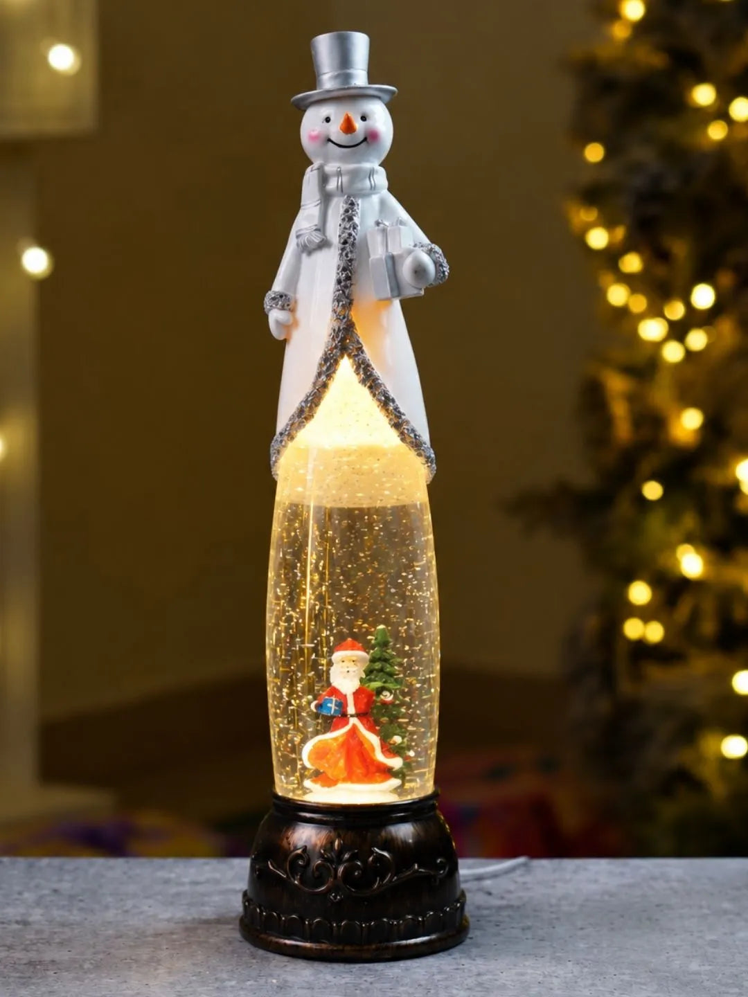 Extra Tall Frost Silver Snowman , with Musical Glitter Water & Lights, Christmas Home Décor