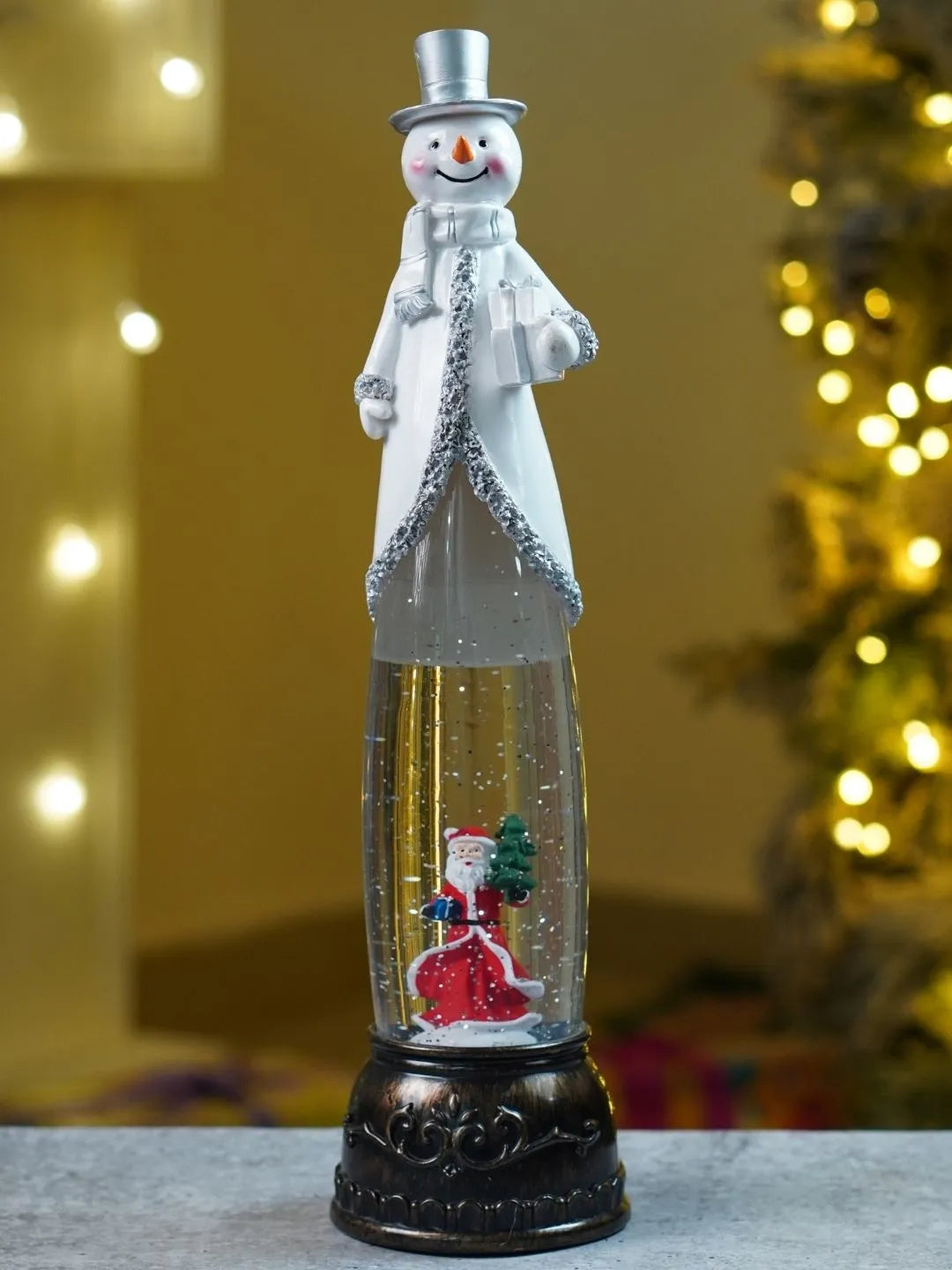 Extra Tall Frost Silver Snowman , with Musical Glitter Water & Lights, Christmas Home Décor