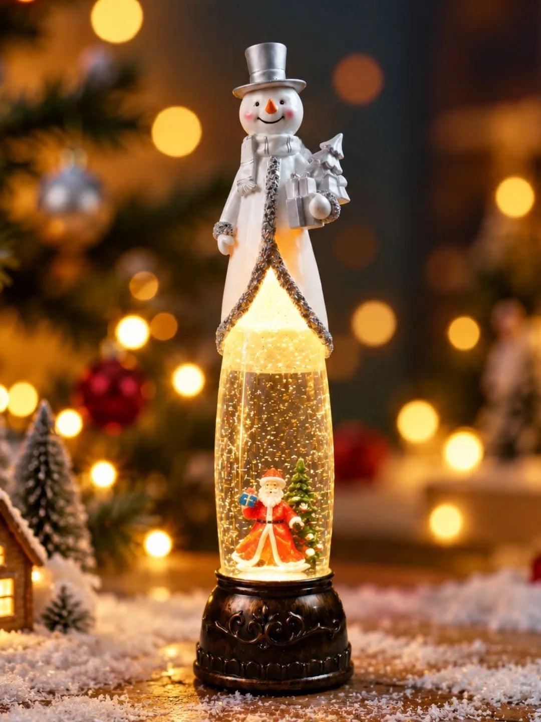 Extra Tall Frost Silver Snowman , with Musical Glitter Water & Lights, Christmas Home Décor