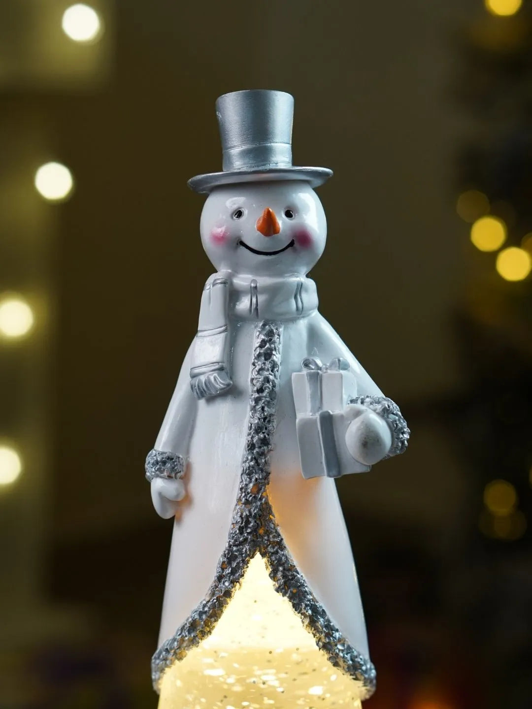Extra Tall Frost Silver Snowman , with Musical Glitter Water & Lights, Christmas Home Décor