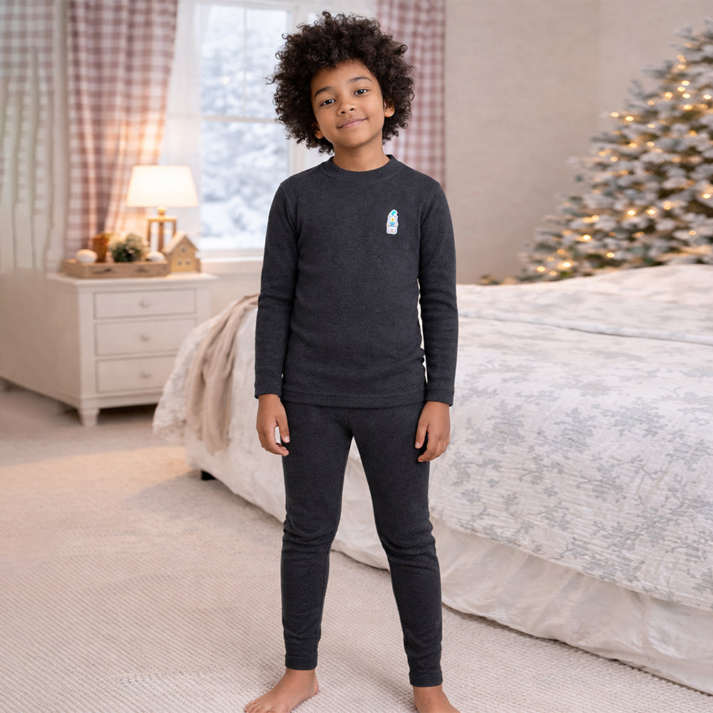 Black Kelly Crew Neck Upper & Lower Body Thermal Winter Warmers