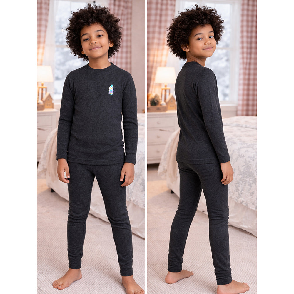 Black Kelly Crew Neck Upper & Lower Body Thermal Winter Warmers