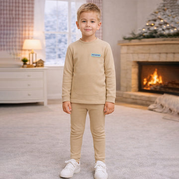 Light Brown Round Neck Upper & Lower Body Thermal Winter Warmers