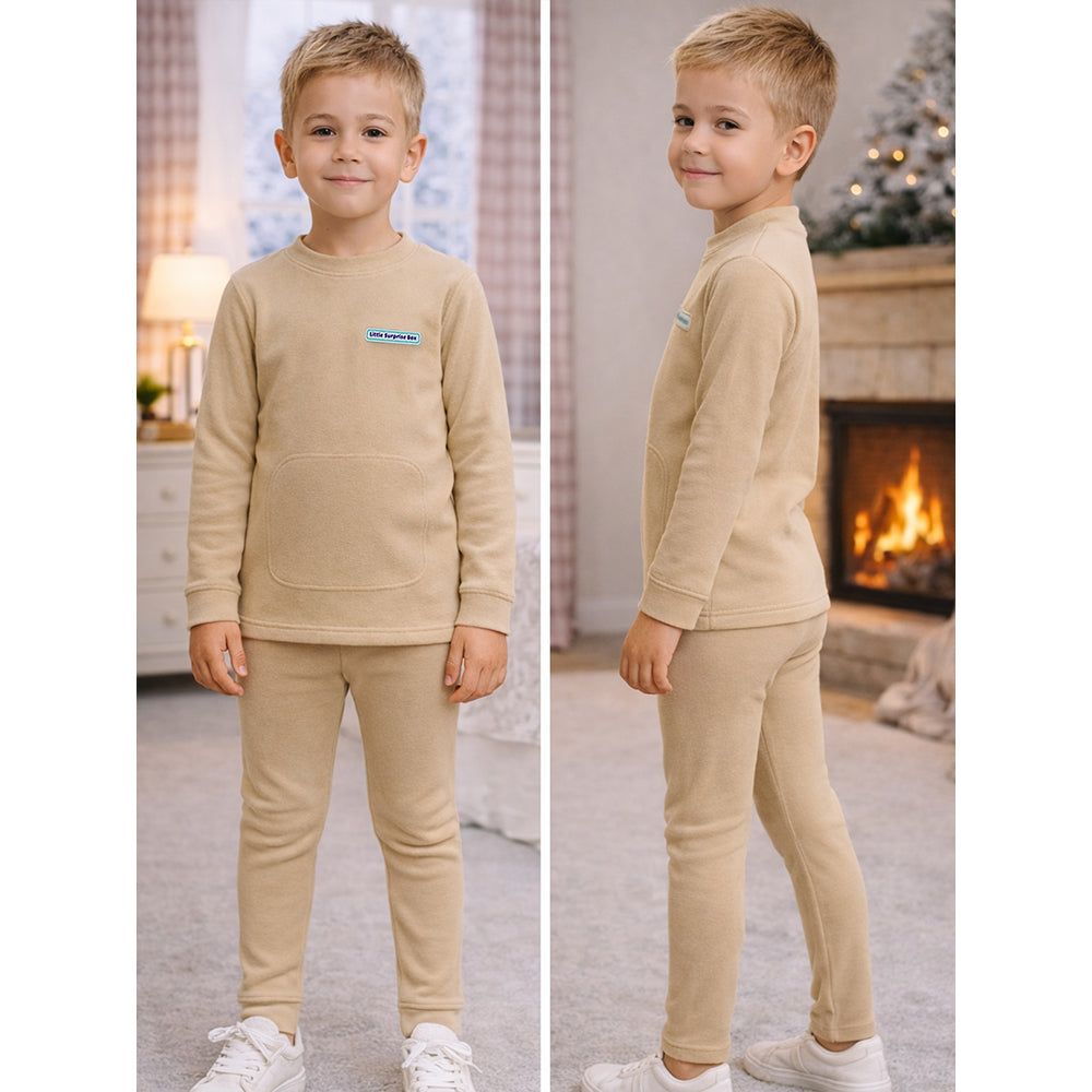 Light Brown Round Neck Upper & Lower Body Thermal Winter Warmers