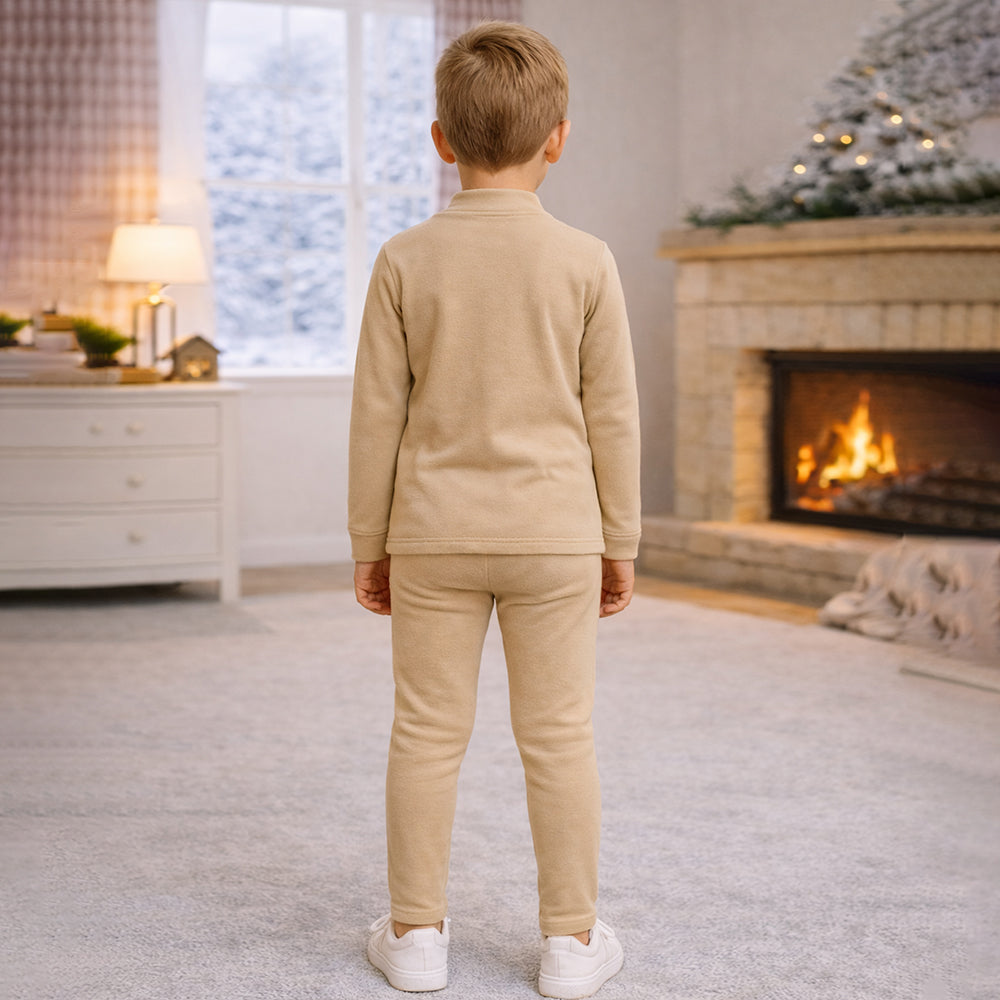 Light Brown Round Neck Upper & Lower Body Thermal Winter Warmers