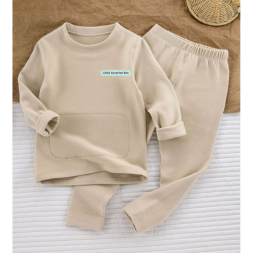 Light Brown Round Neck Upper & Lower Body Thermal Winter Warmers