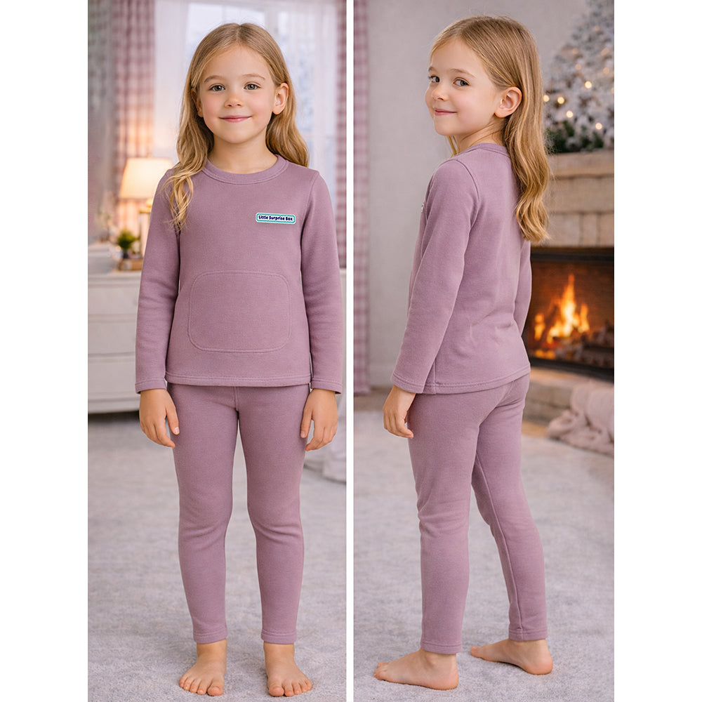 Mauve Round Neck Upper & Lower Body Thermal Winter Warmers