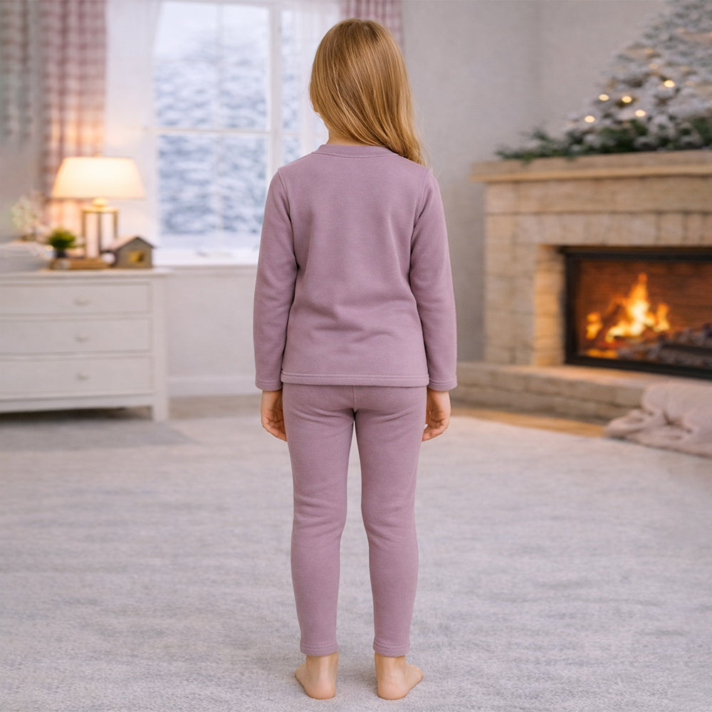 Mauve Round Neck Upper & Lower Body Thermal Winter Warmers