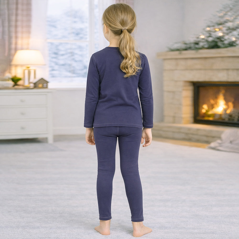 Navy Round Neck Upper & Lower Body Thermal Winter Warmers