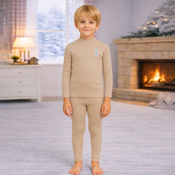 Stripes Brown Round Neck Upper & Lower Body Thermal Winter Warmers