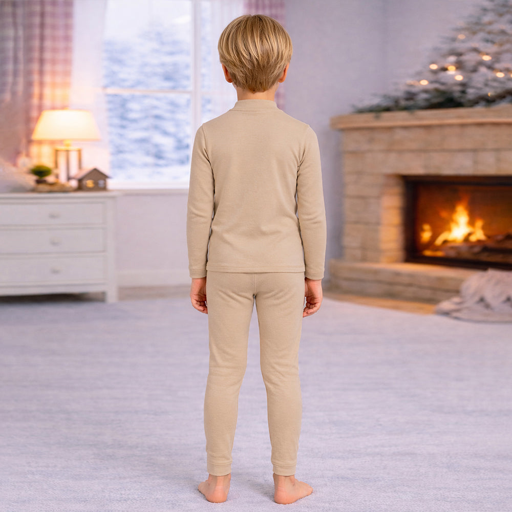 Stripes Brown Round Neck Upper & Lower Body Thermal Winter Warmers