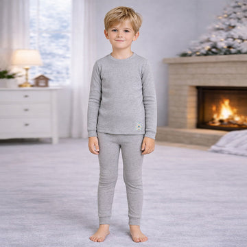 Stripes Grey Round Neck Upper & Lower Body Thermal Winter Warmers