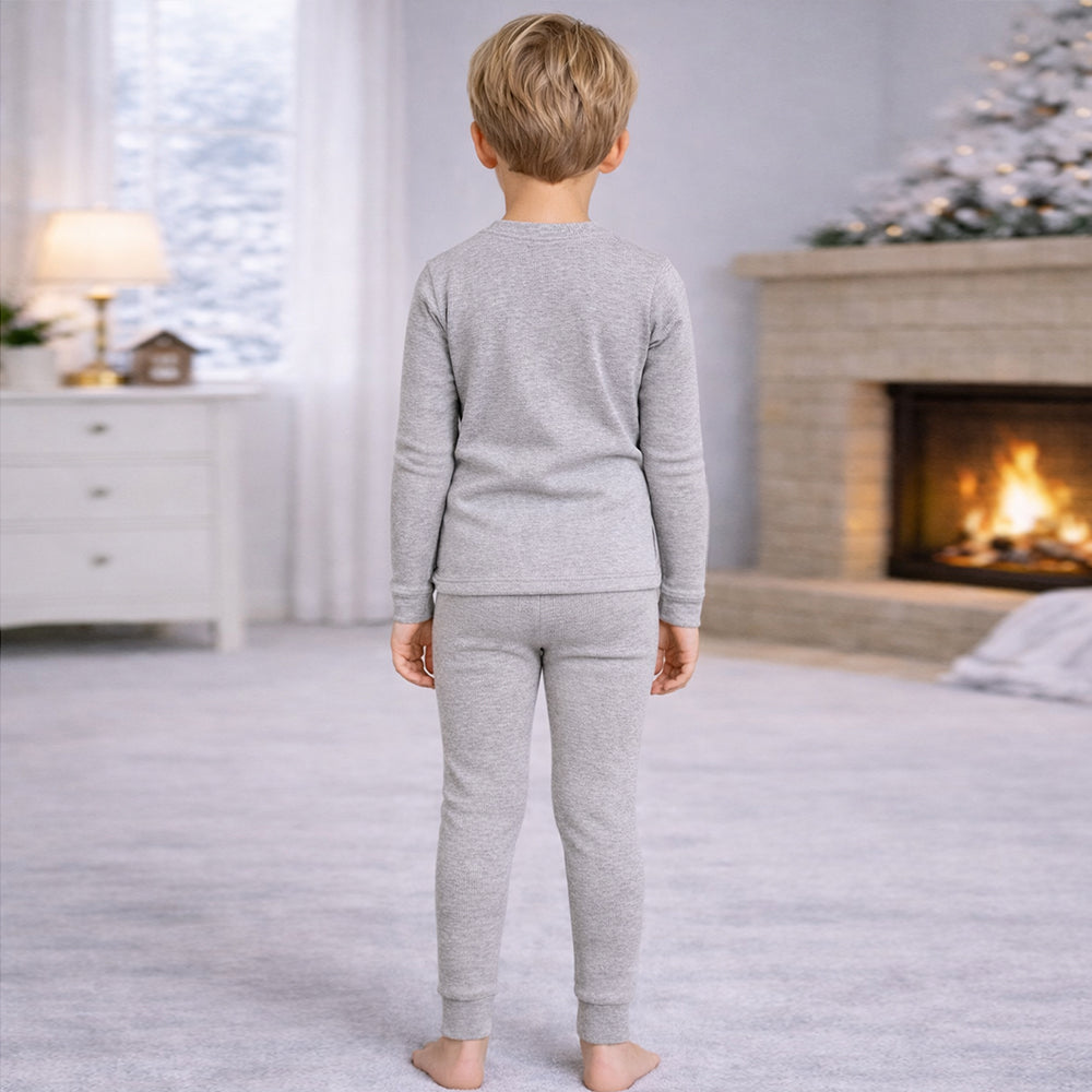 Stripes Grey Round Neck Upper & Lower Body Thermal Winter Warmers