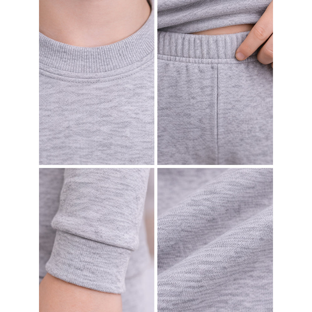 Stripes Grey Round Neck Upper & Lower Body Thermal Winter Warmers